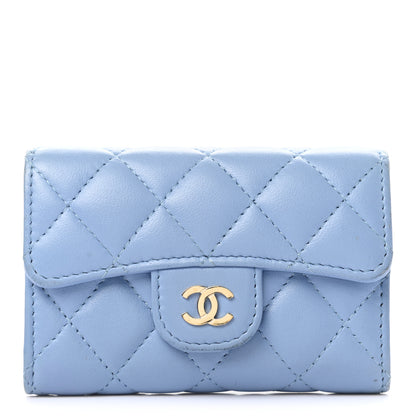 Chanel Lambskin Quilted Flap Card Holder Wallet Light Blue 1 of 8