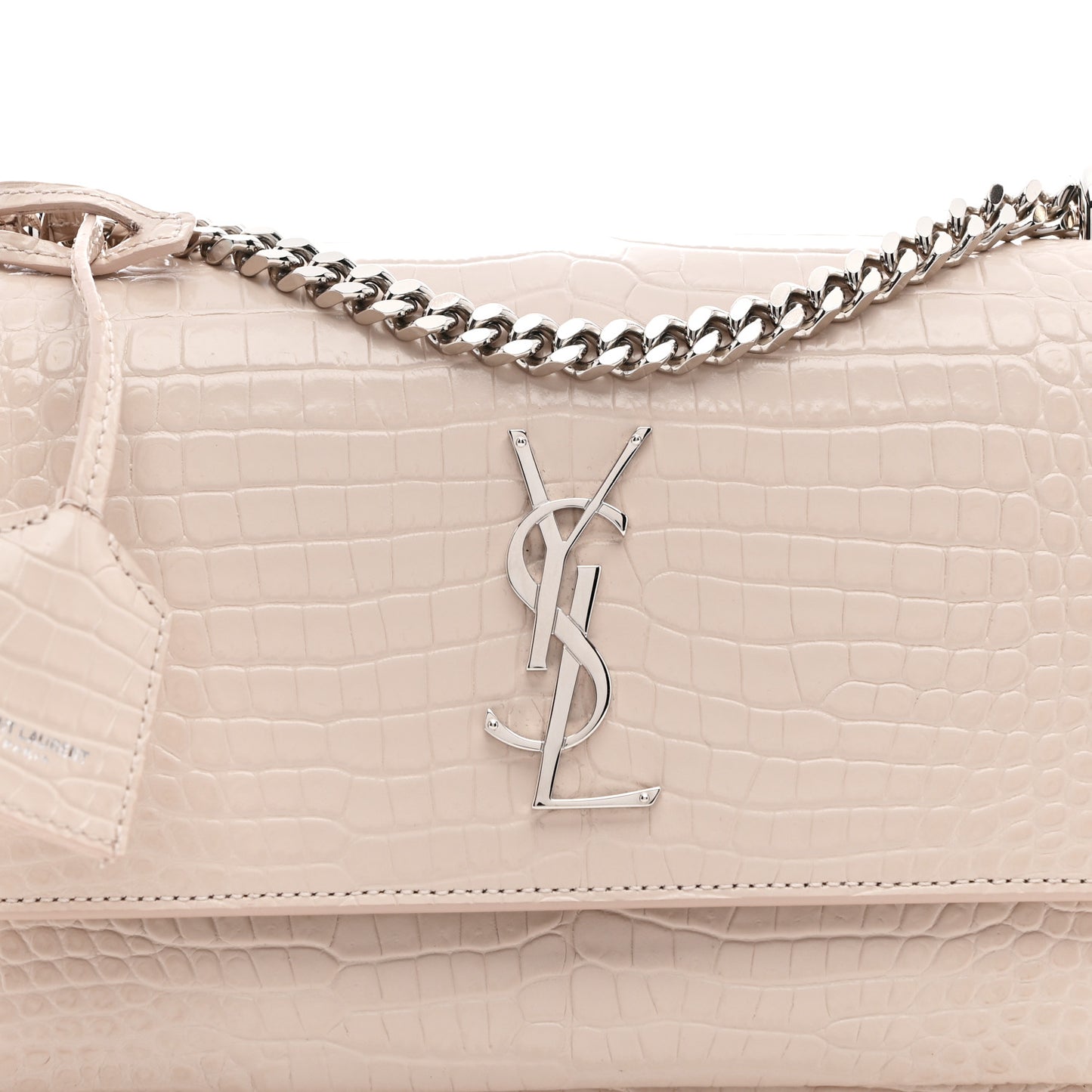 Calfskin Crocodile Embossed Medium Monogram Sunset Powder Pink