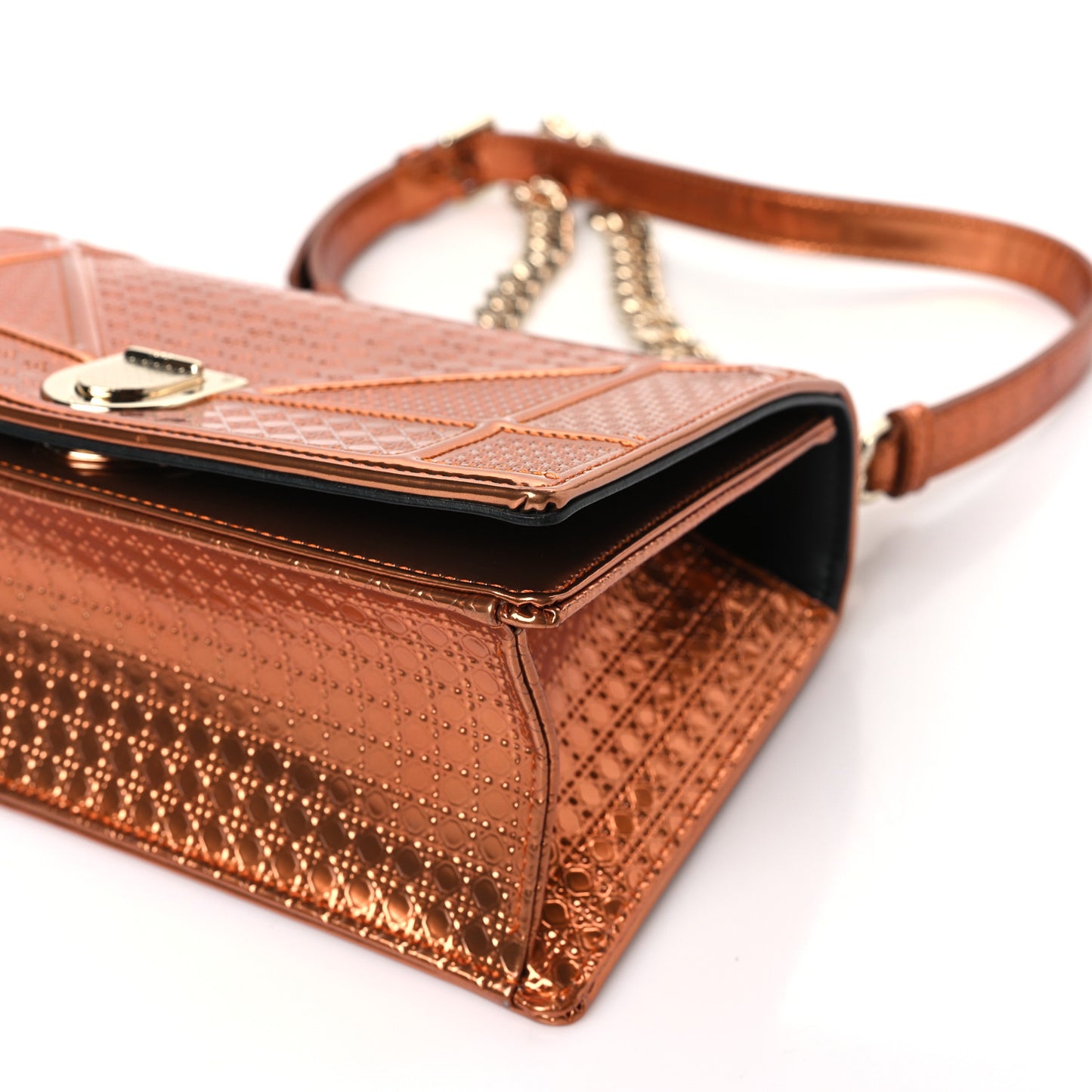 Metallic Patent Micro-Cannage Small Diorama Flap Bag Orange