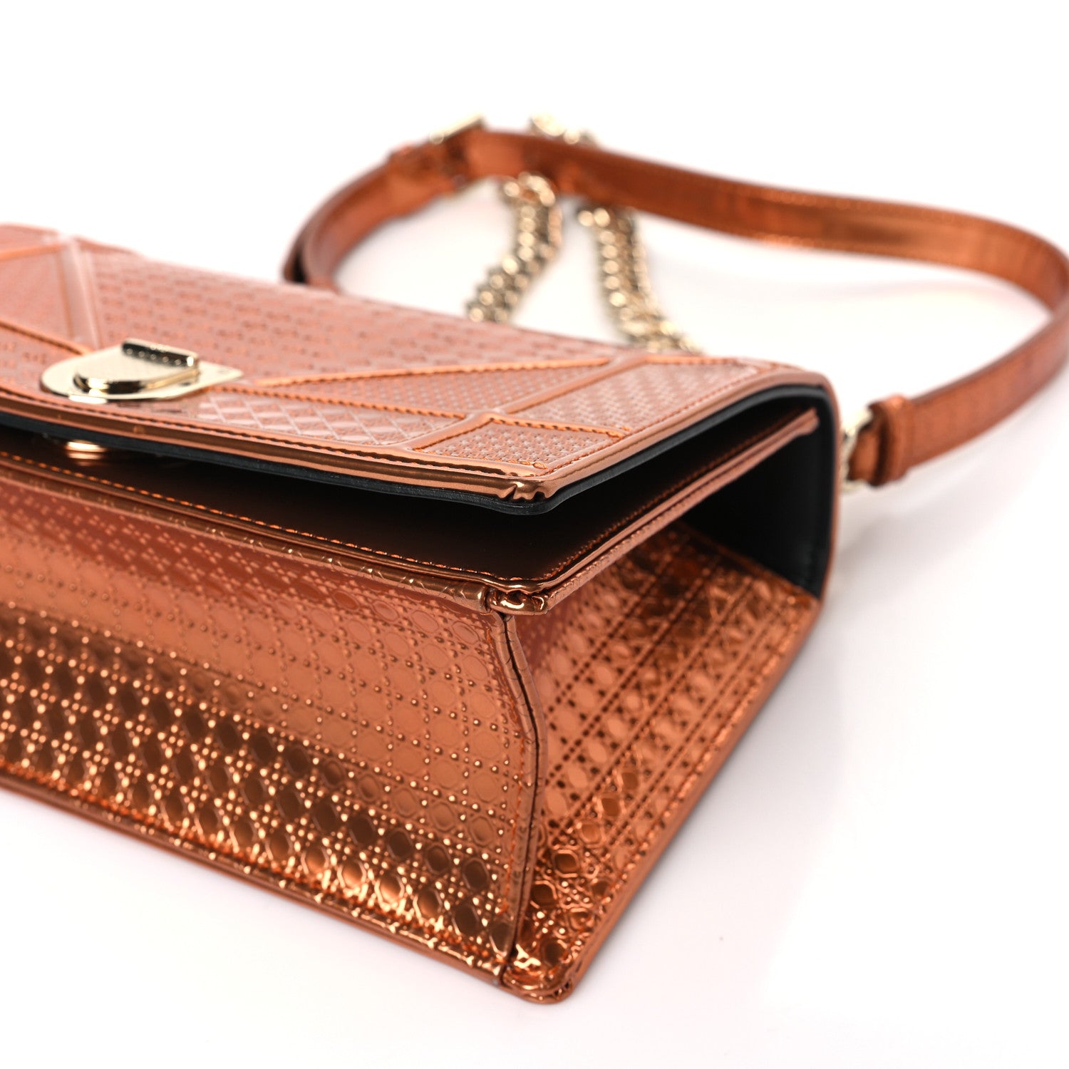 Christian Dior Metallic Patent Micro-Cannage Small Diorama Flap Bag Orange 8 of 8