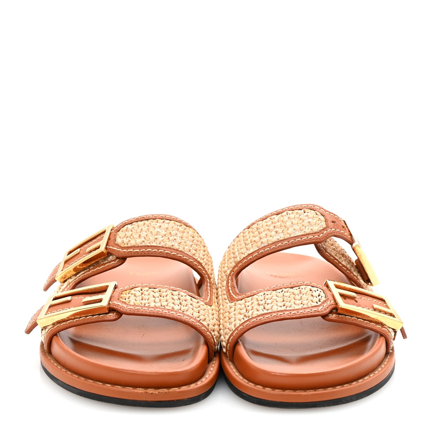 Fendi Raffia Vitello Womens Fendi Feel Buckled Slide Sandals 37