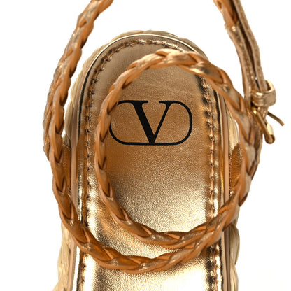 Valentino Garavani Metallic Pebbled Calfskin VLogo Ankle Wrap Espadrille 45/90mm Platform Wedge Sandals 41 Antique Brass 7 of 7