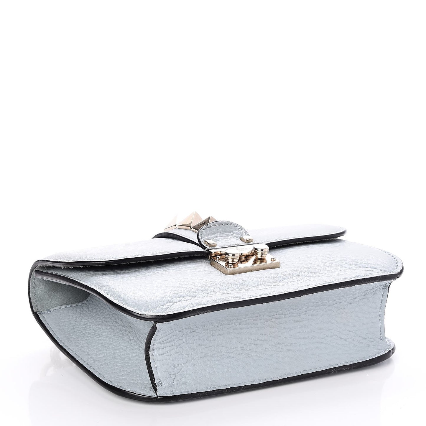 Pebbled Calfskin Small Glam Lock Rockstud Flap Sky Sorbet