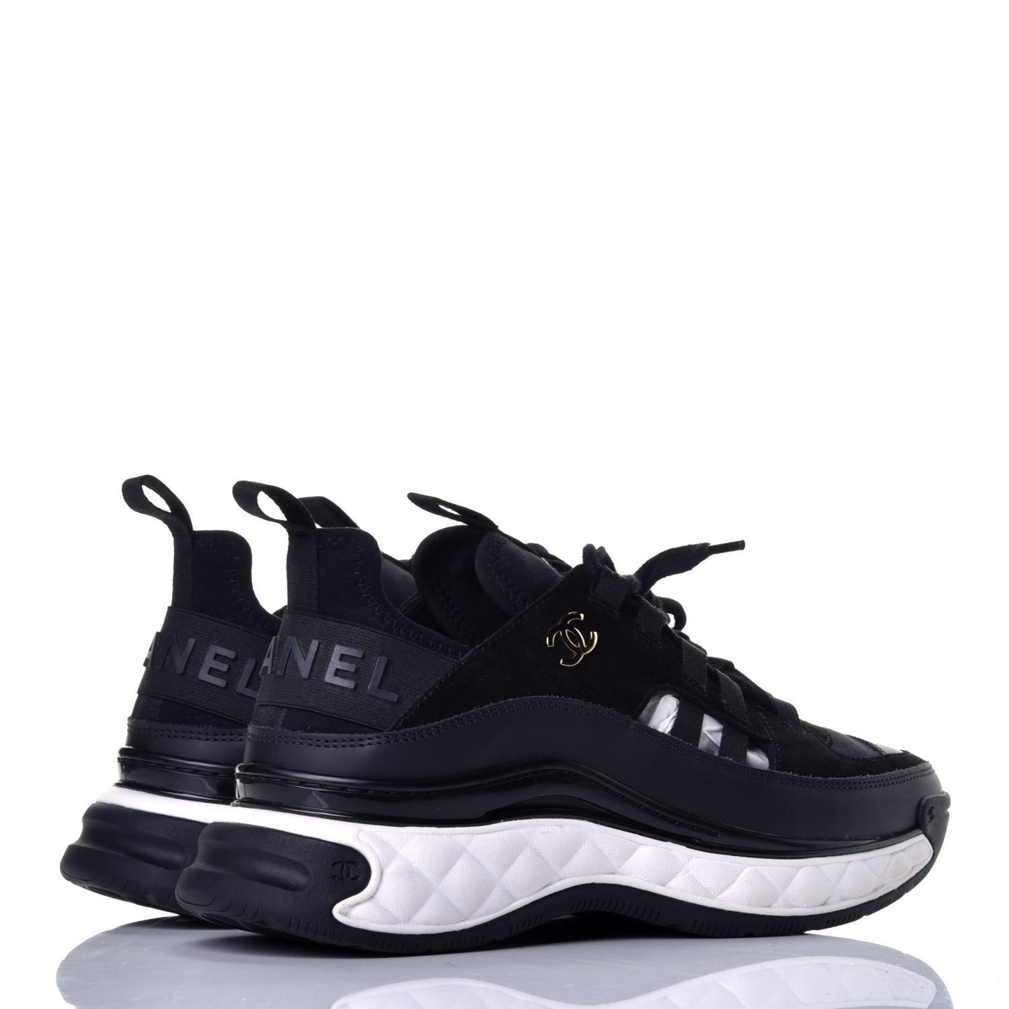 Velvet Calfskin Mixed Fibers CC Sneakers 37.5 Black