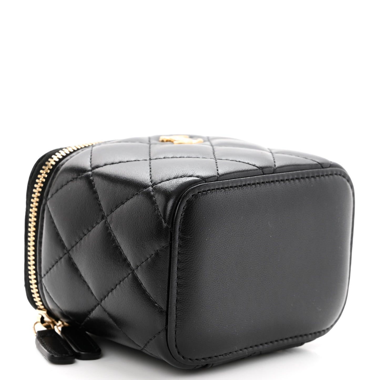 Lambskin Quilted Mini Pearl Crush Vanity Case With Chain Black