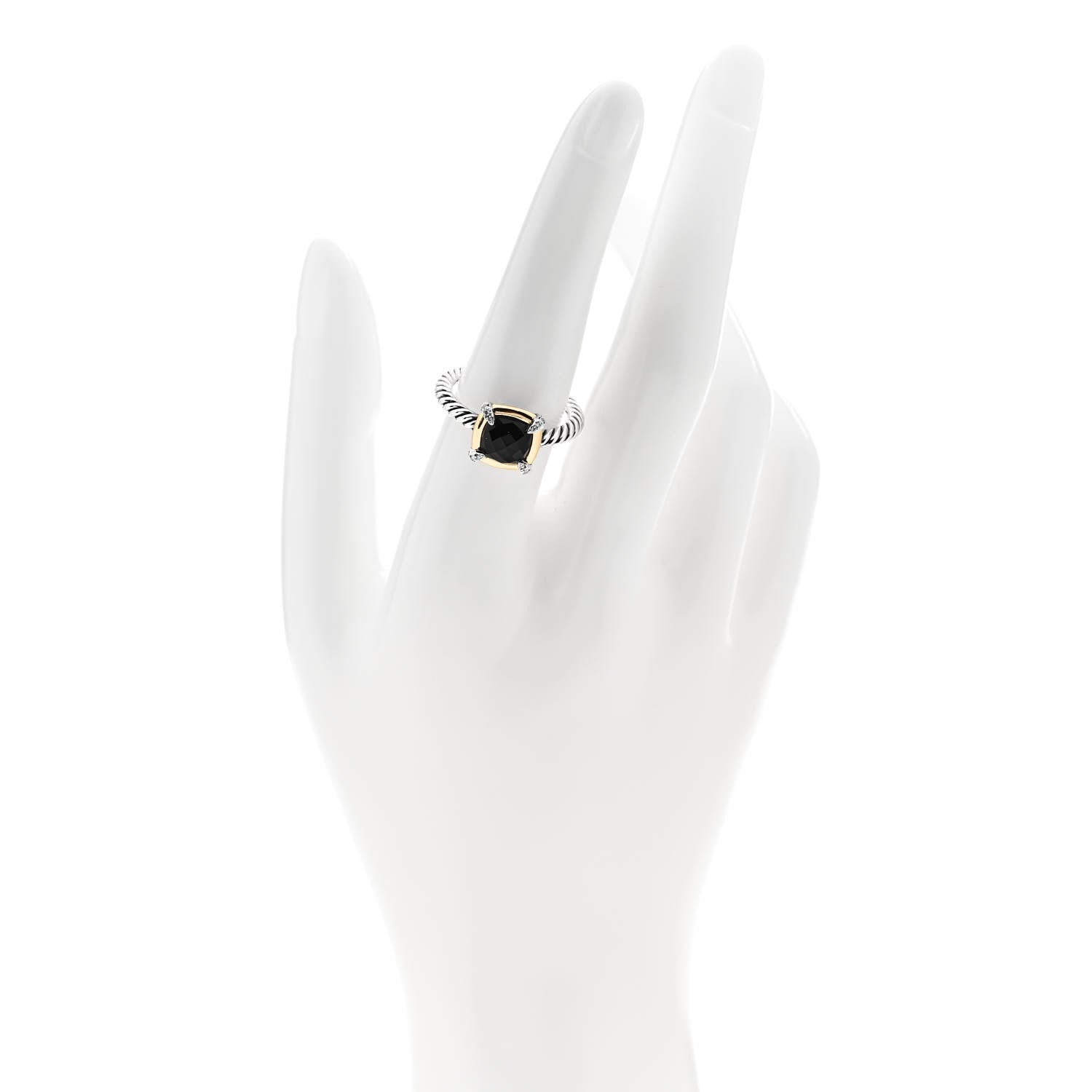 David Yurman Sterling Silver 18K Yellow Gold Diamond Black Onyx 7mm Petite Chatelaine Ring 54 7 2 of 7