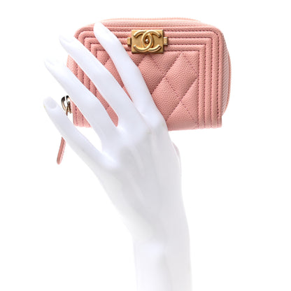 Chanel Caviar Quilted Boy Zip Around Coin Purse Wallet Light Pink 2 of 7