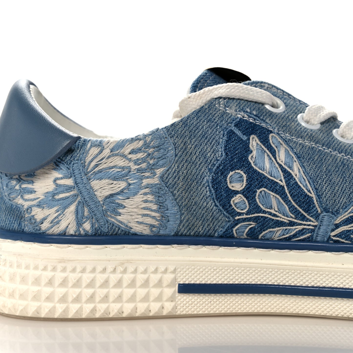 Denim Butterfly Embroidered Sneakers 38 Light Denim