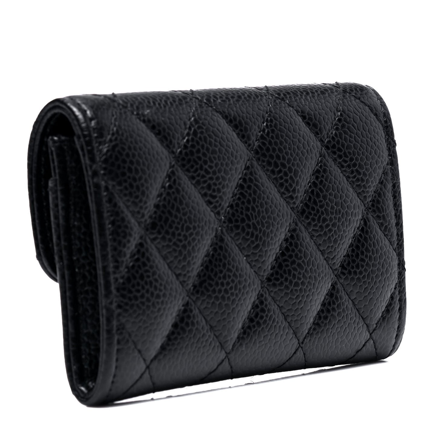 Caviar Quilted Flap Card Holder Black