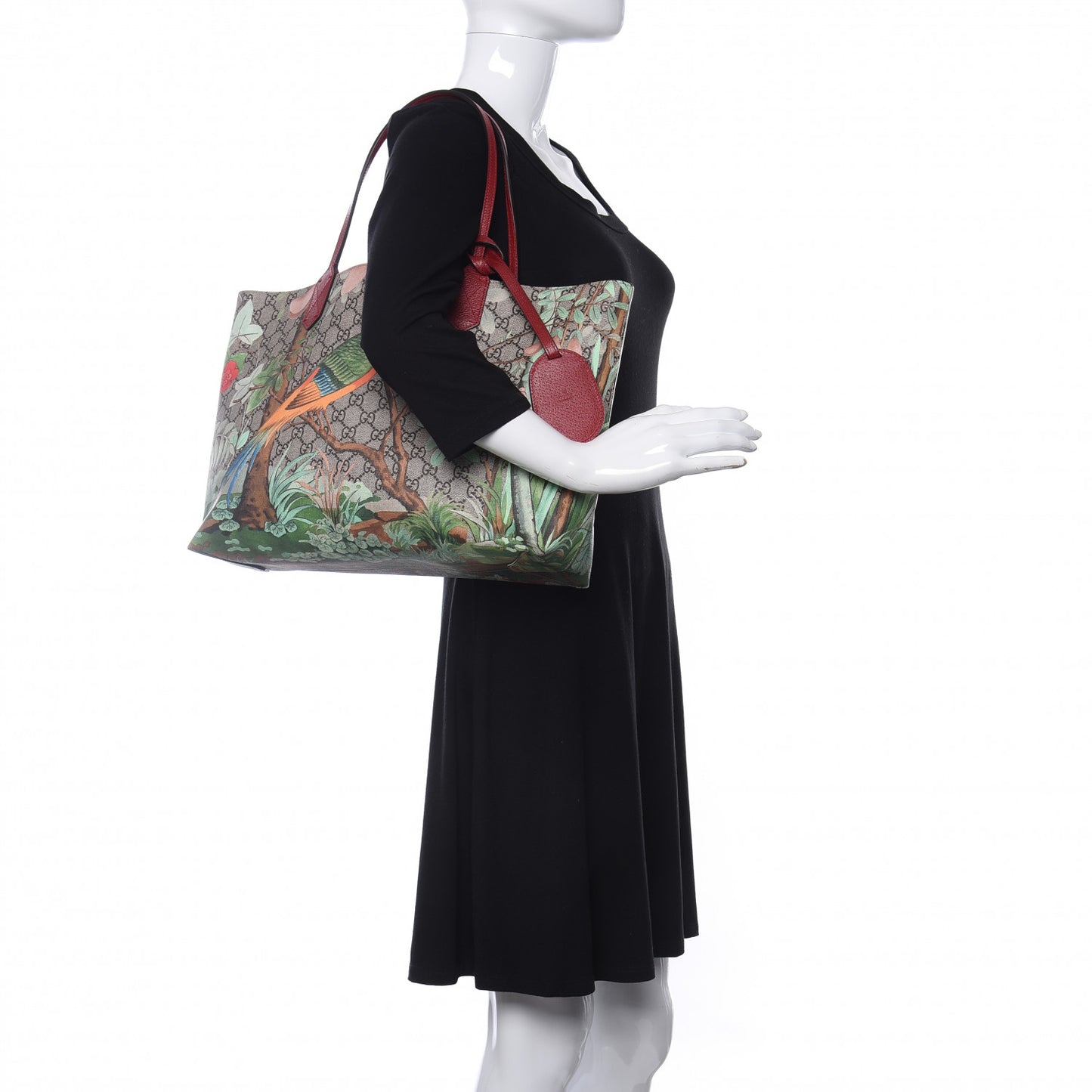 GG Supreme Monogram Tian Medium Shopping Tote Beige Multicolor Red