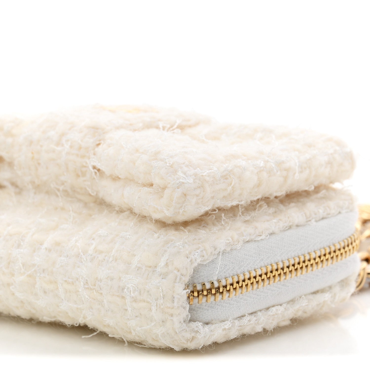 Chanel Tweed Quilted Bow Flap Card Holder On Chain White 10 of 10