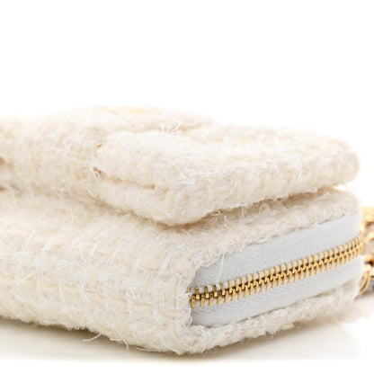 Chanel Tweed Quilted Bow Flap Card Holder On Chain White 10 of 10