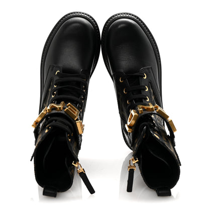 Fendi Vitello Fabric Jacquard FF Fendigraphy 50mm Biker Boots 35.5 Black Tobacco 2 of 10