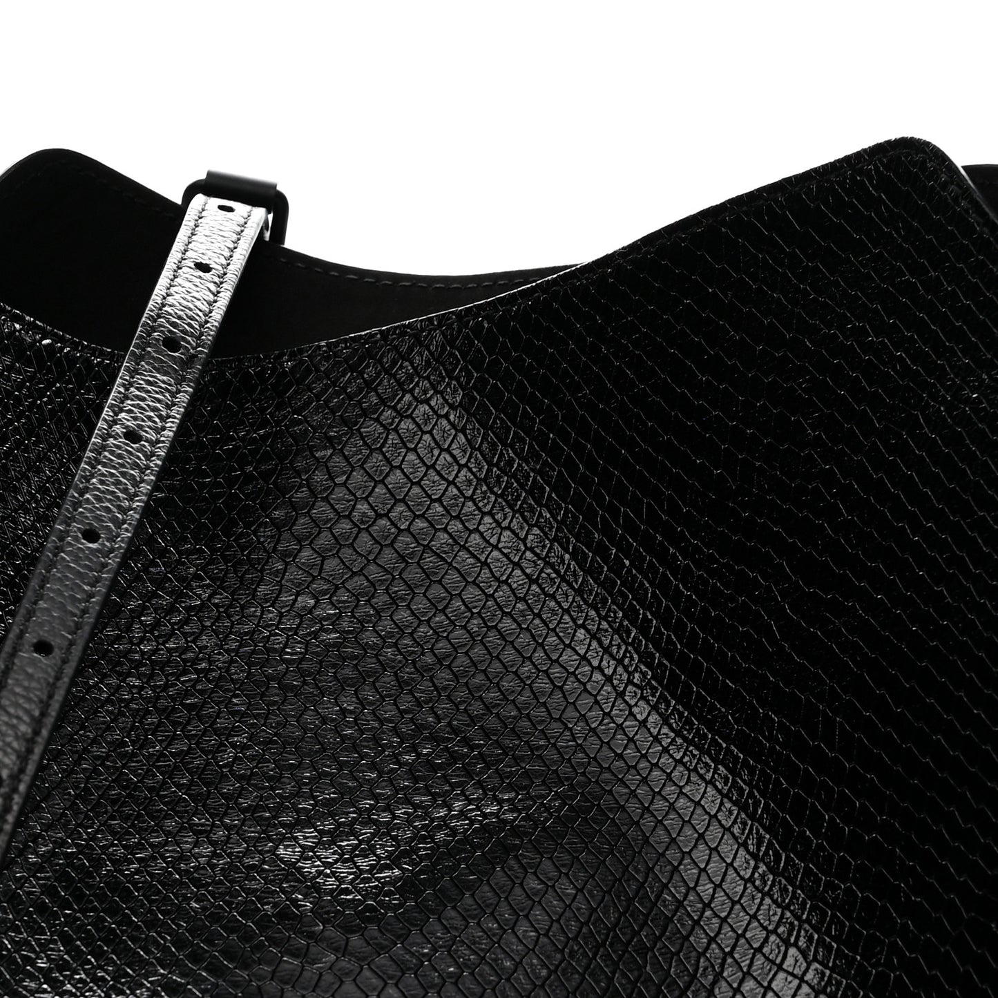 Extra Supple Calfskin Snakeskin Embossed Calfskin Small Tool 2.0 North-South Tote Black