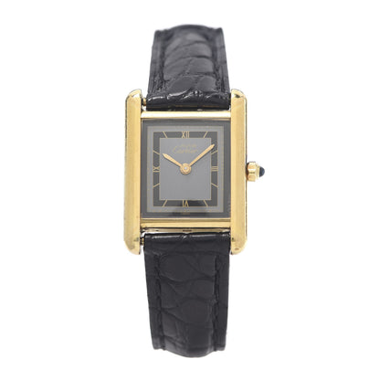 Cartier Sterling Silver Vermeil Alligator 20mm Must de Cartier Tank Quartz Watch Grey 1 of 9