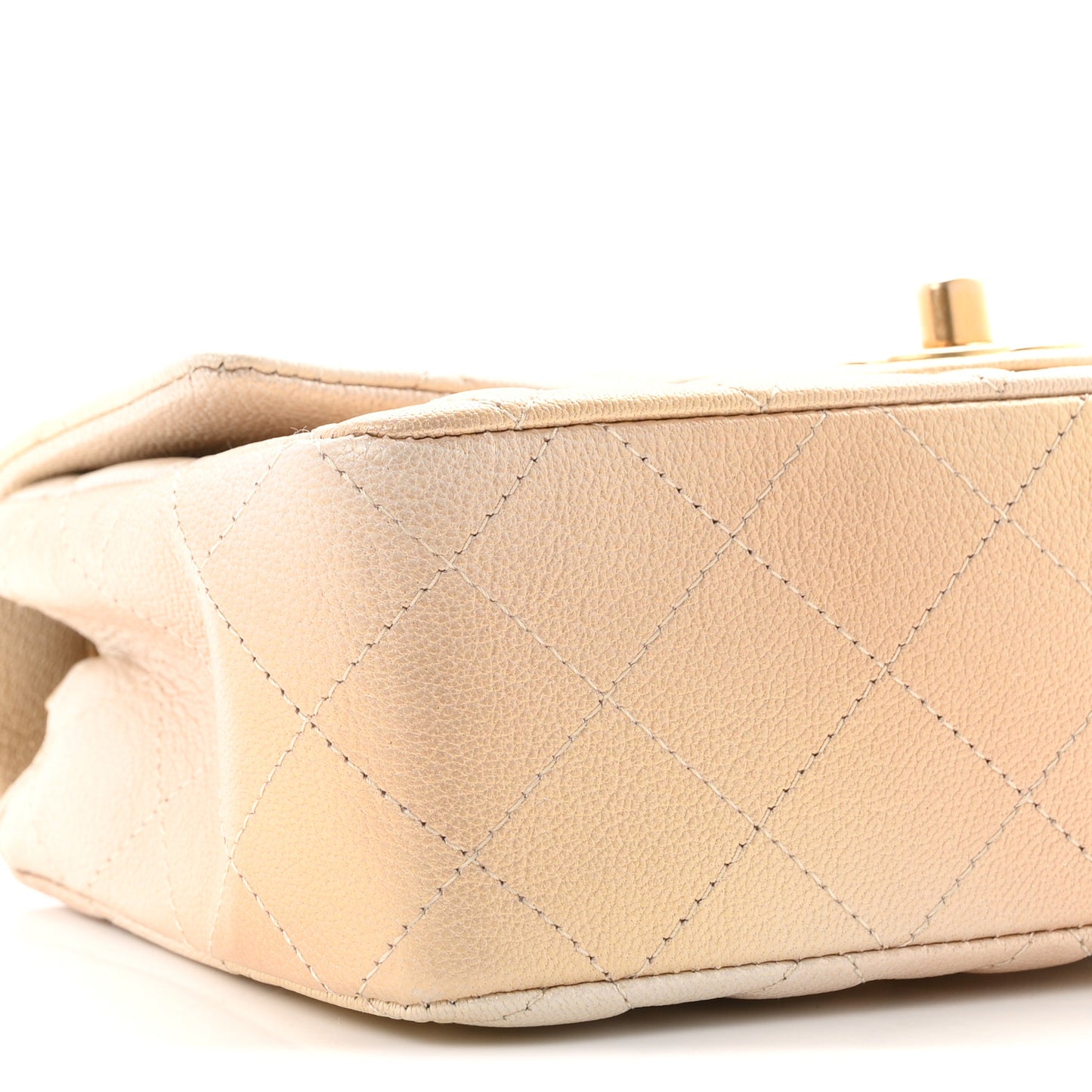 Metallic Goatskin Quilted Mini Rectangular Flap Gold