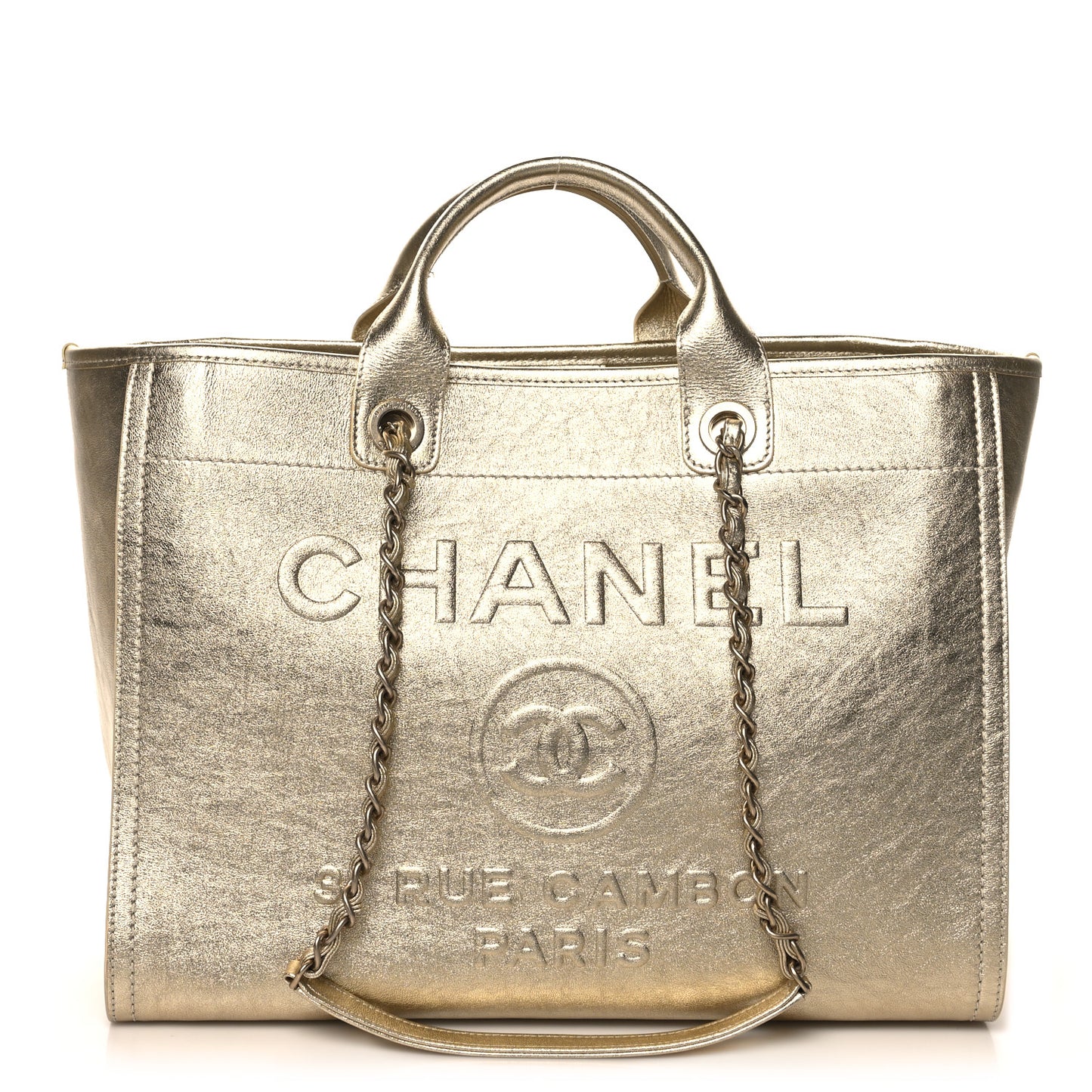 Metallic Calfskin Medium Deauville Tote Gold