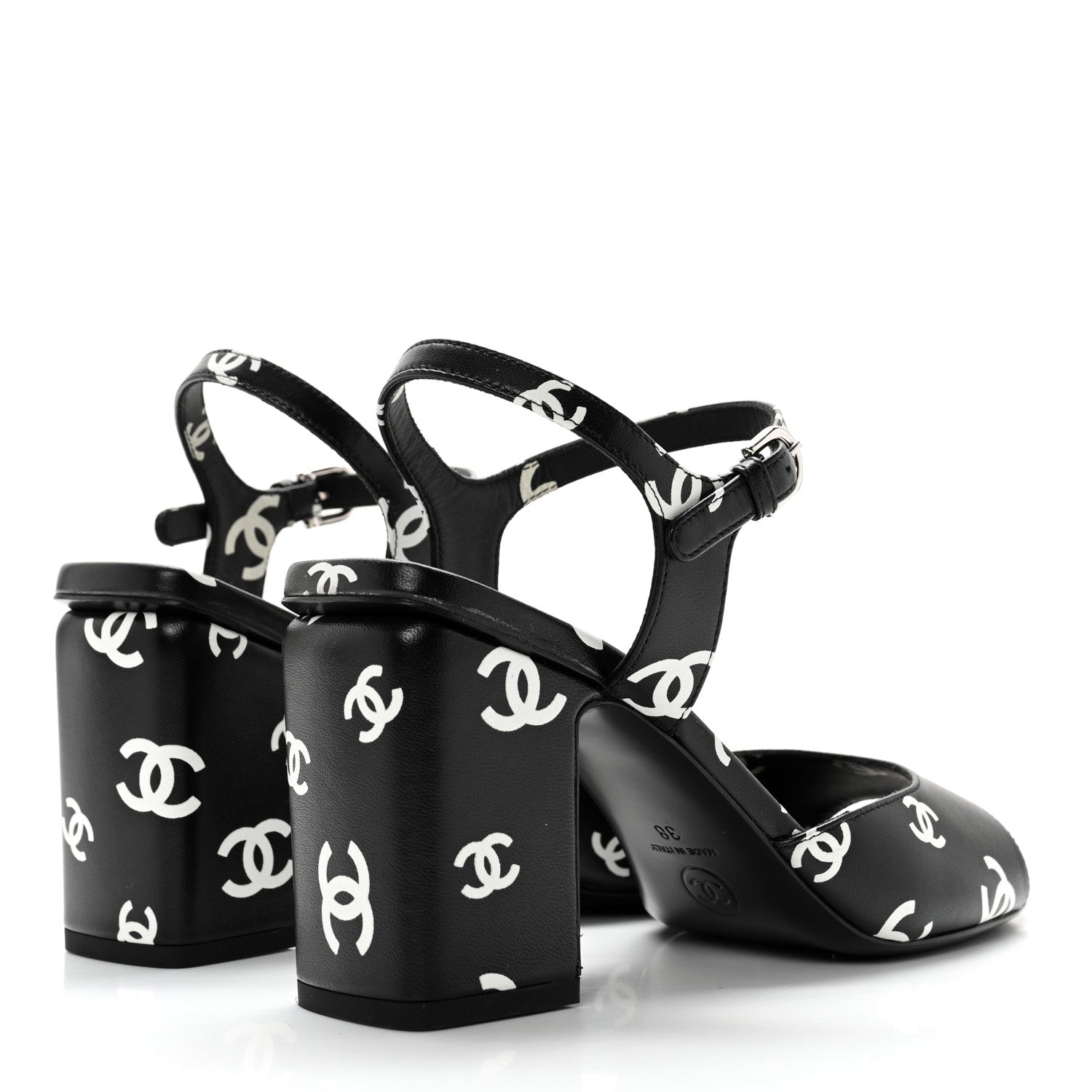 Chanel Printed Lambskin CC Sandals 38 Black White 4 of 12
