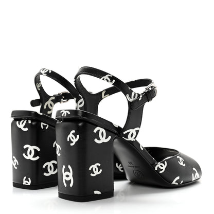 Chanel Printed Lambskin CC Sandals 38 Black White 4 of 12