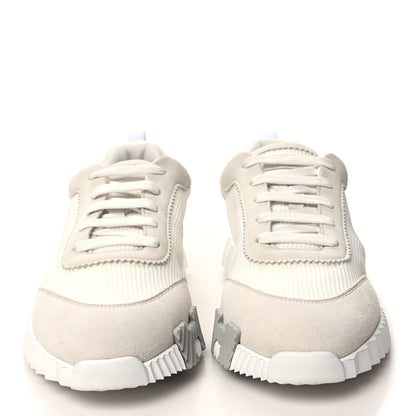 Hermes Mesh Suede Goatskin Mens Bouncing Sneakers 42 White 2 of 9