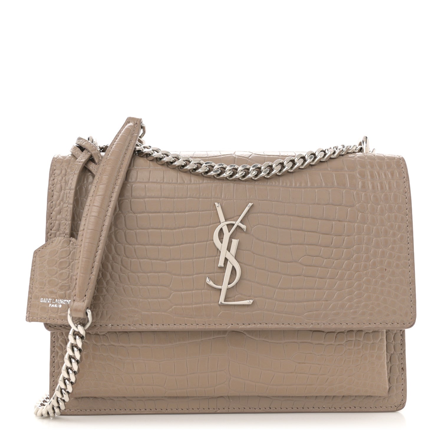 Saint Laurent Calfskin Crocodile Embossed Medium Monogram Sunset Dusty Grey 1 of 17