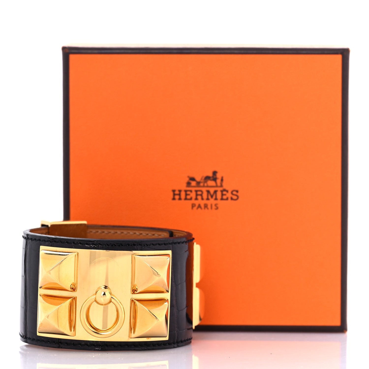 Hermes Shiny Alligator Collier de Chien CDC Bracelet S Black 7 of 7