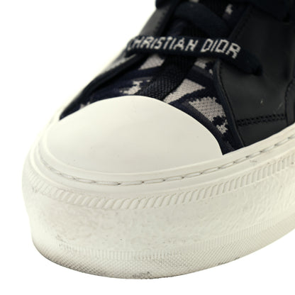 Christian Dior Technical Knit Calfskin Oblique Womens Walk'n Dior Mid Top Sneakers 38.5 Deep Blue 12 of 13