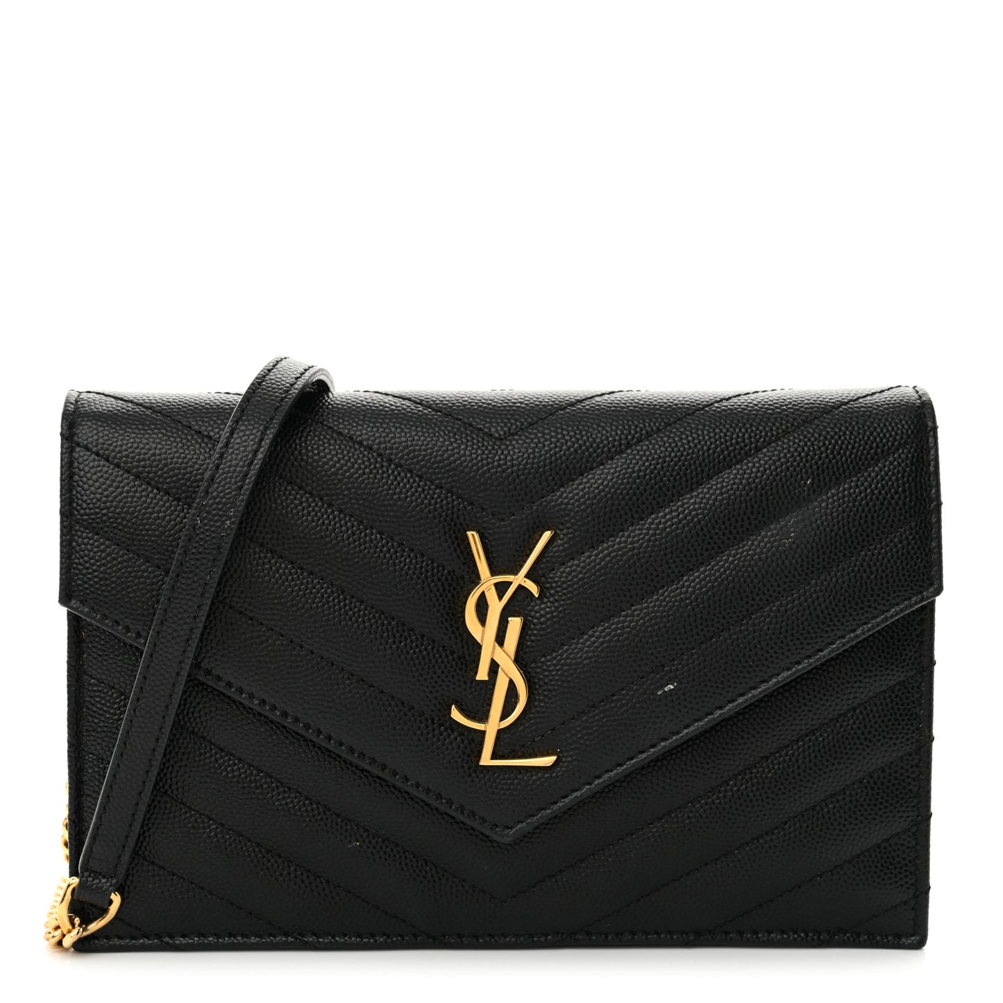 Grain De Poudre Matelasse Chevron Monogram Envelope Chain Wallet Black