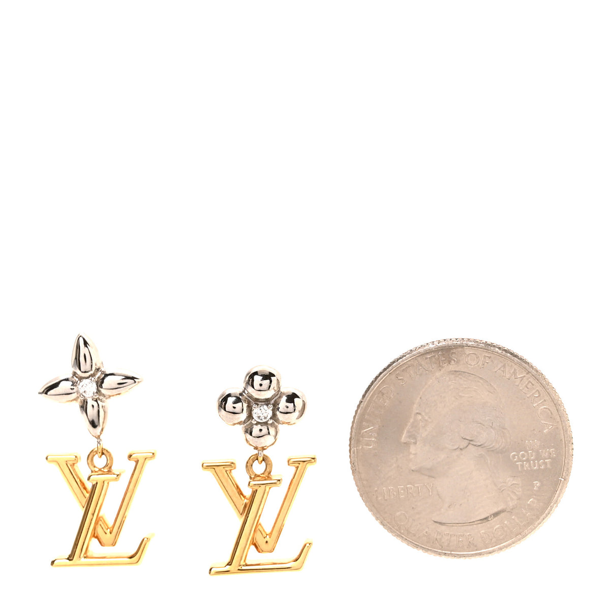 Metal Crystal LV Iconic Flower Earrings Gold Silver