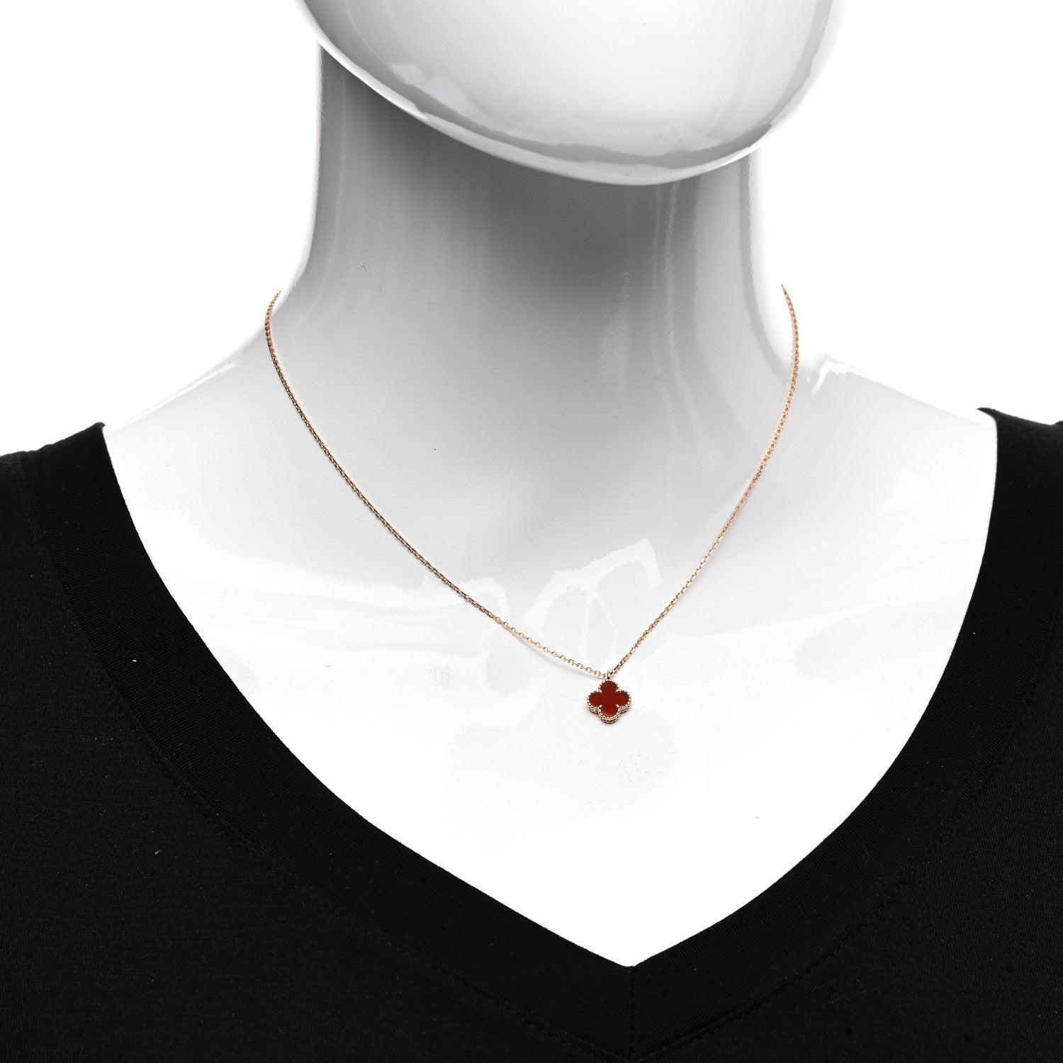 Van Cleef & Arpels 18K Rose Gold Carnelian Sweet Alhambra Pendant Necklace 2 of 6