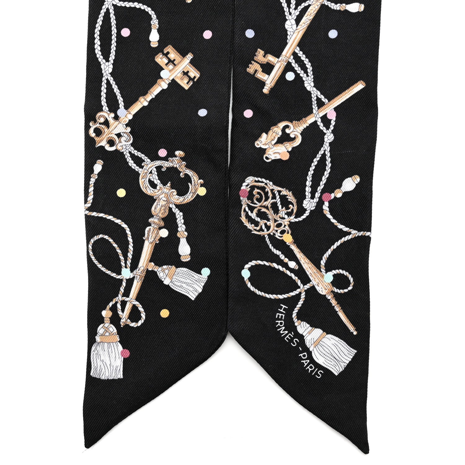 Hermes Silk Les Cles A Pois Twilly Black Beige Rose Multicolor 2 of 7