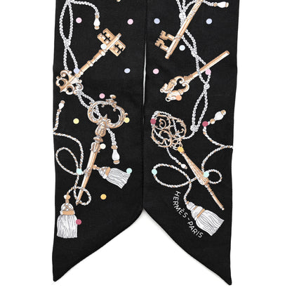 Hermes Silk Les Cles A Pois Twilly Black Beige Rose Multicolor 2 of 7