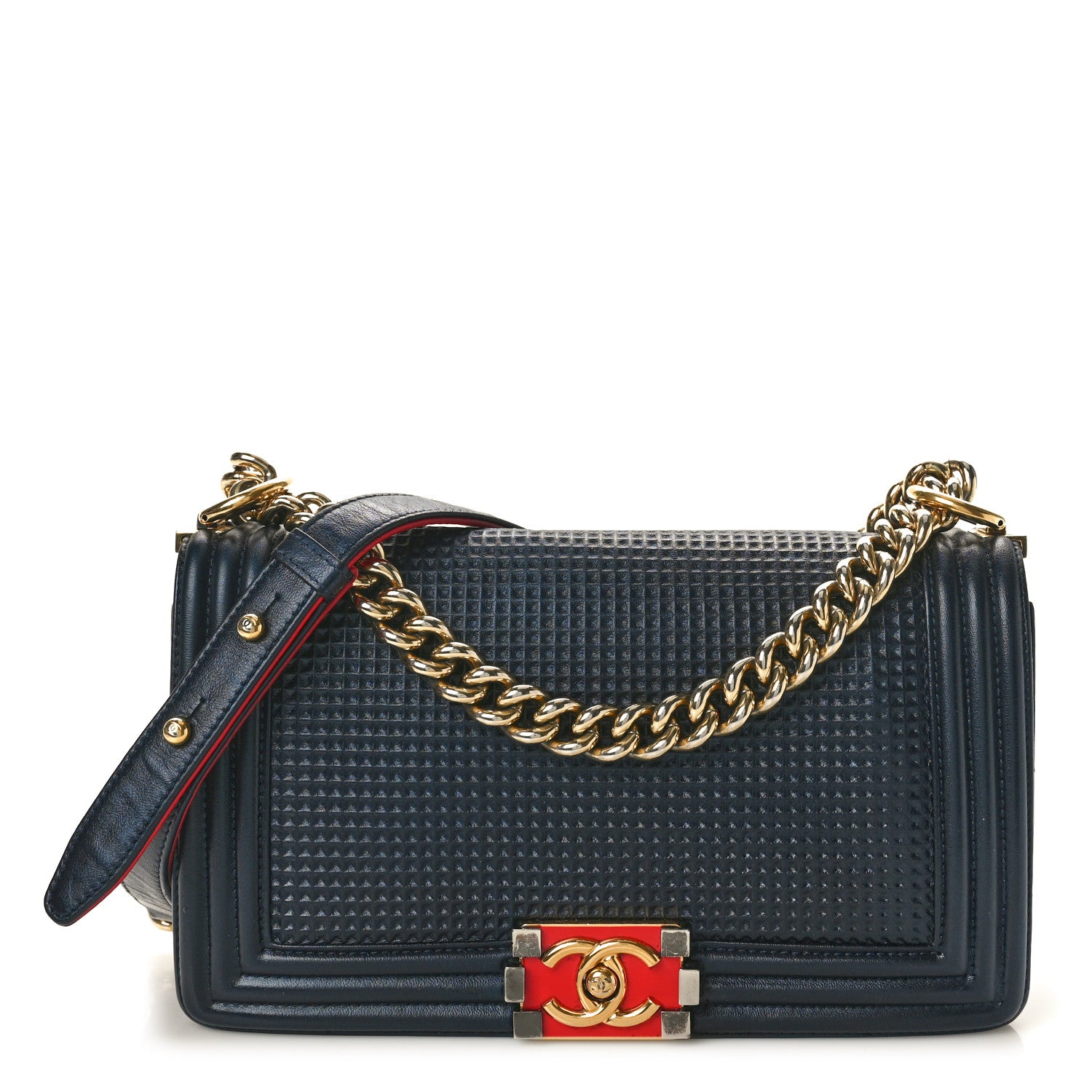 Chanel Lambskin Embossed Medium Boy Cube Flap Navy 1 of 11