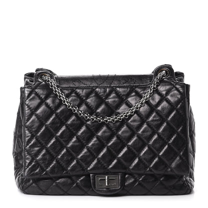 Chanel Metallic Aged Calfskin Quilted Reissue 2.55 Accordion Flap Black 1 of 10