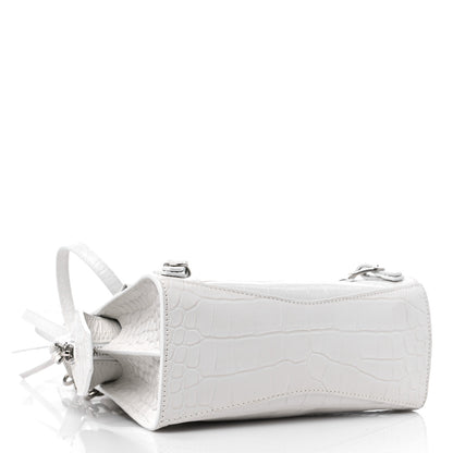 Balenciaga Extra Supple Calfskin Crocodile Embossed Neo Classic Silver Hardware Mini City White 4 of 9