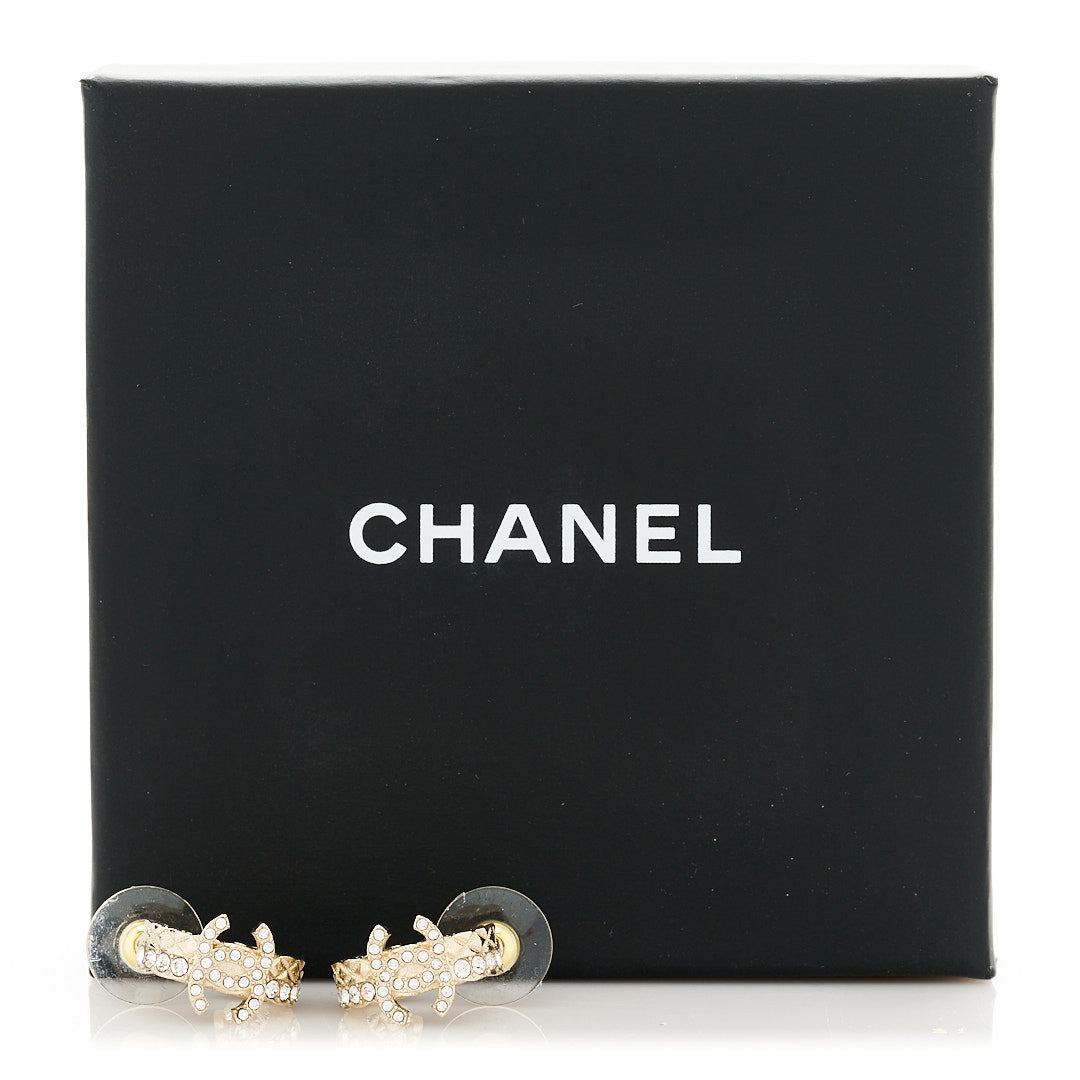 Metal Crystal Quilted CC Hoop Earrings Gold