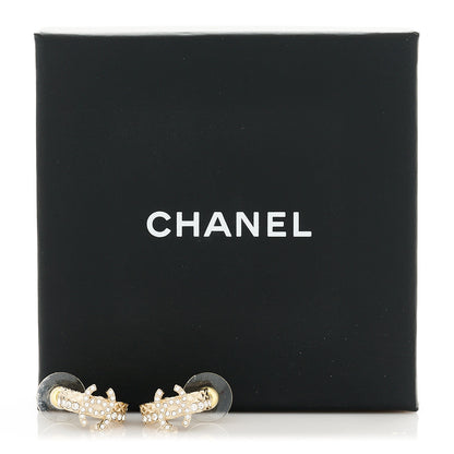 Chanel Metal Crystal Quilted CC Hoop Earrings Gold 5 of 5