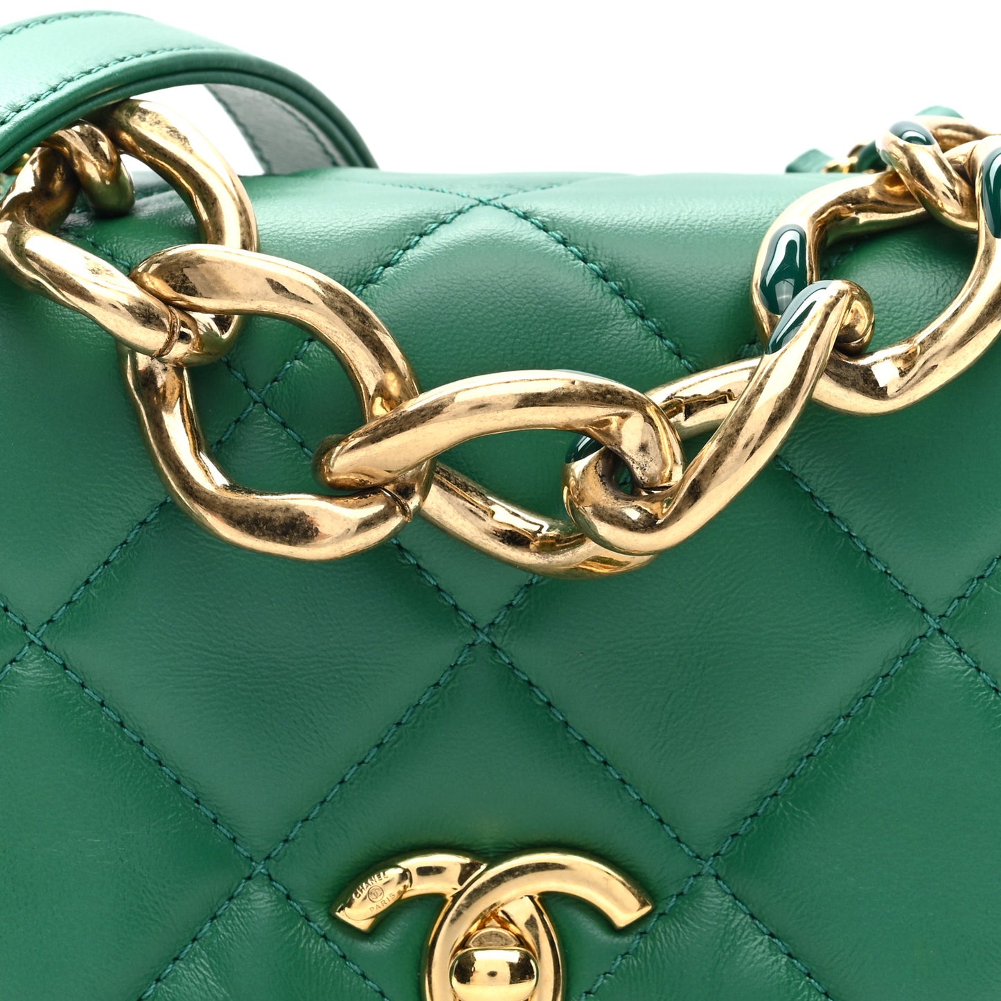 Lambskin Quilted Mini Color Match Flap Green