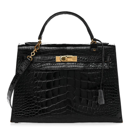 Hermes Shiny Alligator Kelly Sellier 32 Black 1 of 11
