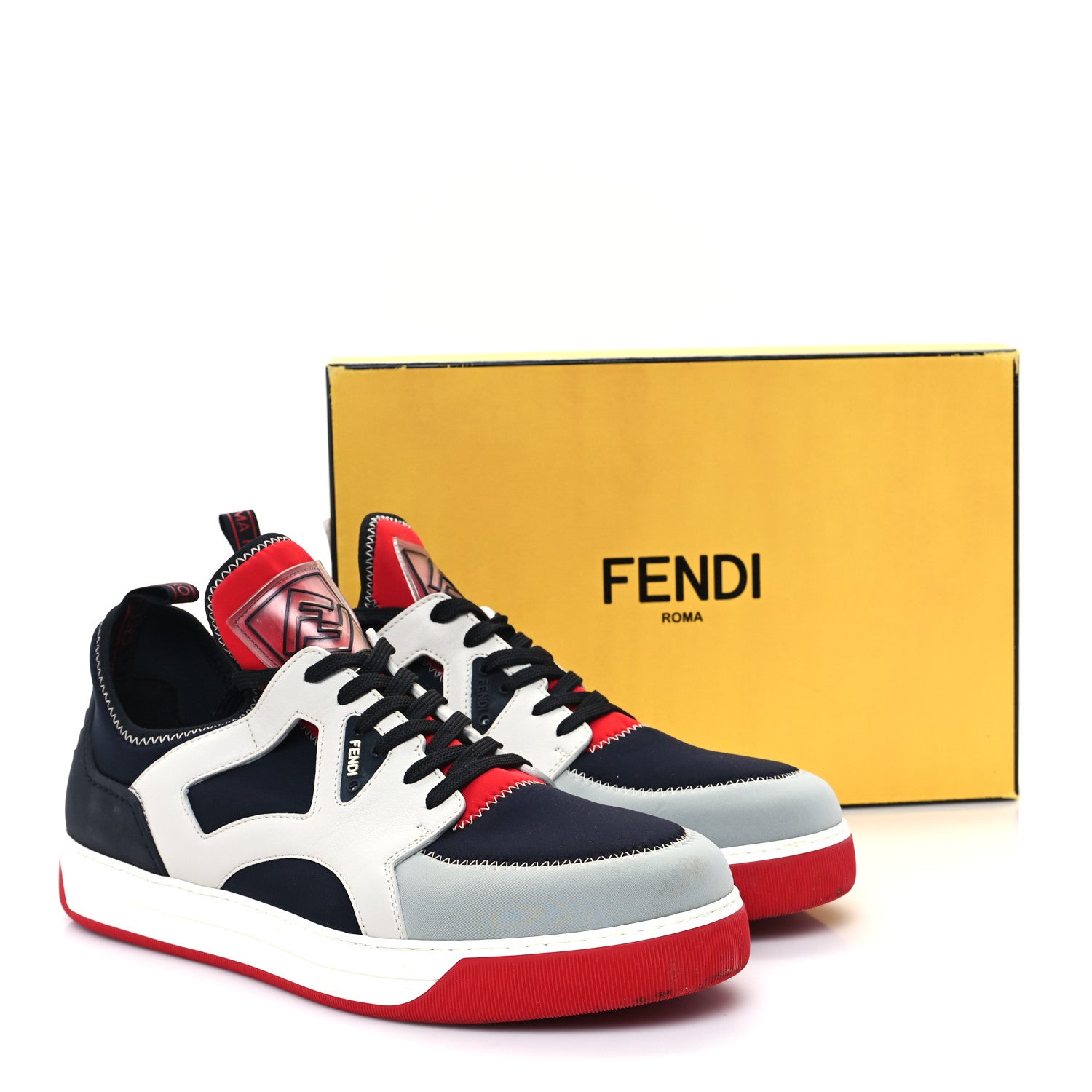 Fendi Vitello Nylon Mens Low Top Sneakers 8 Black Red Multicolor 10 of 10