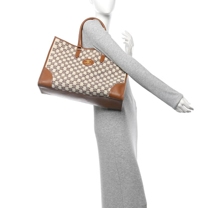 Celine Canvas Calfskin Triomphe Embroidered Horizontal Cabas Tan 2 of 14