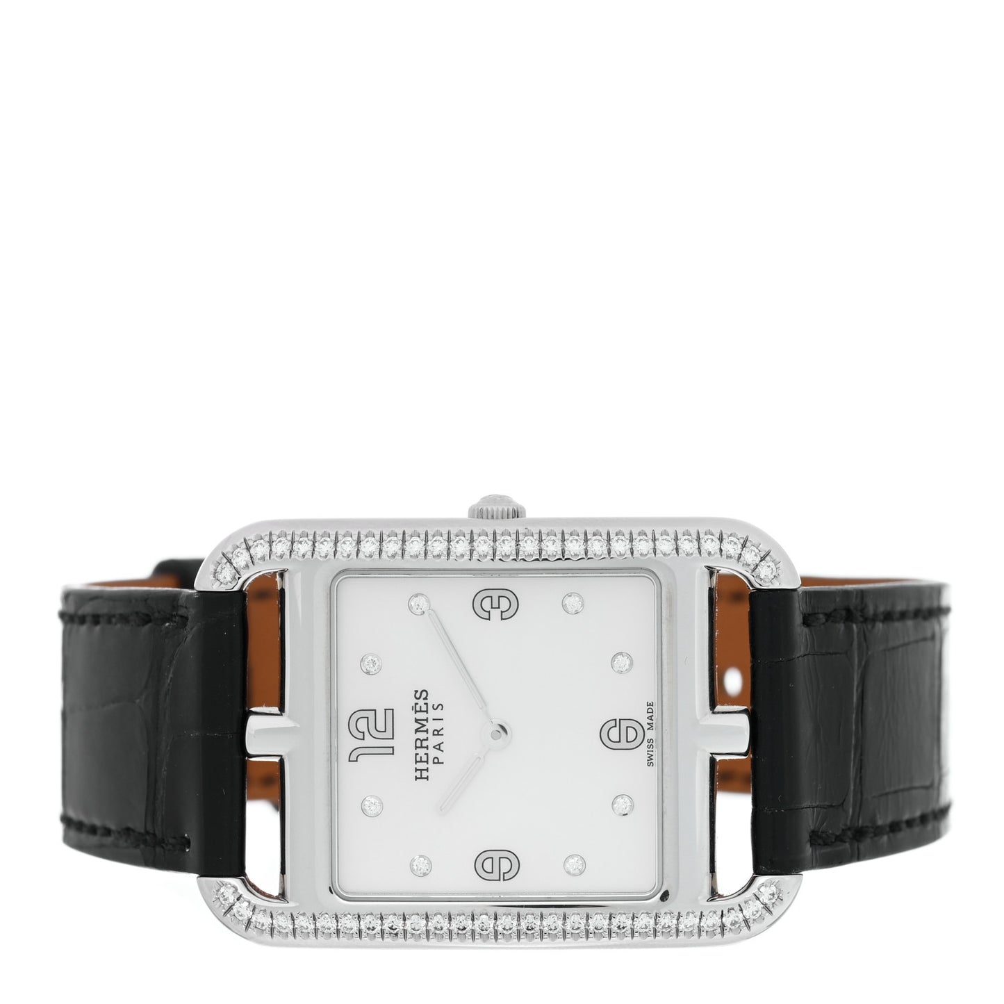 Stainless Steel Alligator Diamond Bezel Mother of Pearl 29mm Cape Cod Quartz Watch Noir