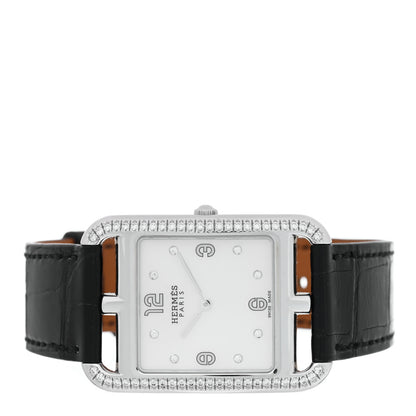 Hermes Stainless Steel Alligator Diamond Bezel Mother of Pearl 29mm Cape Cod Quartz Watch Noir 2 of 5