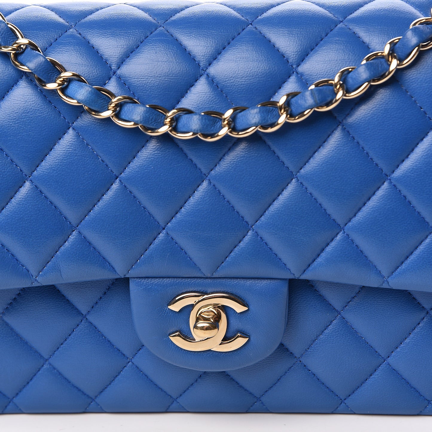 Lambskin Quilted Medium Double Flap Blue