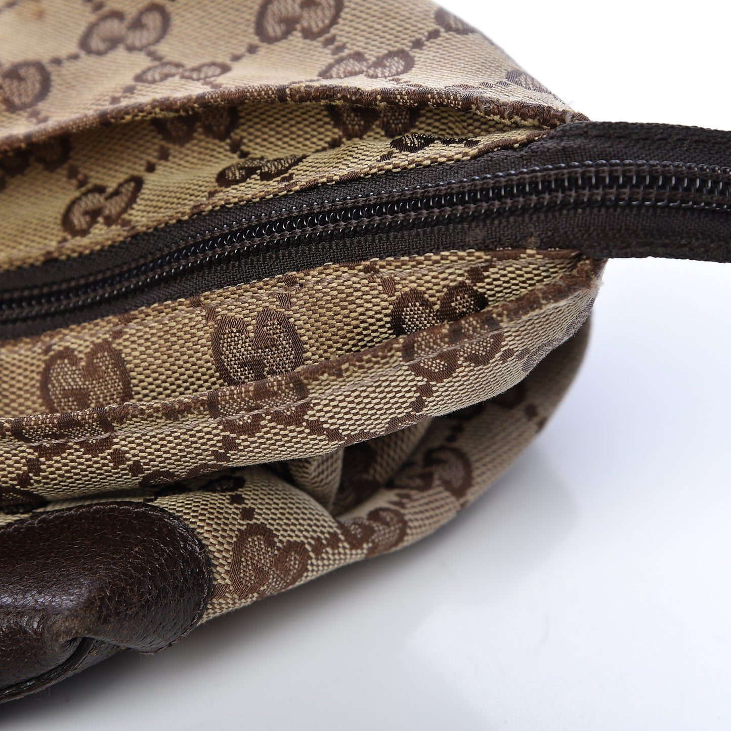 GG Monogram Medium Web Handle Bucket Tote Dark Brown