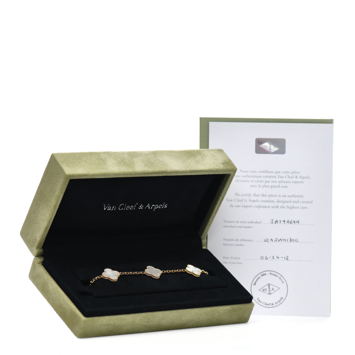 Van Cleef & Arpels 18K Yellow Gold Mother of Pearl 5 Motifs Vintage Alhambra Bracelet 4 of 4