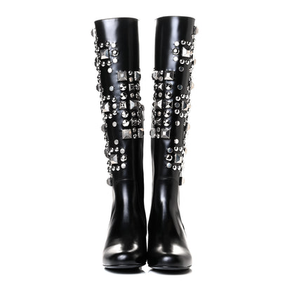 Saint Laurent Ketta Studded Babies 40 Brod Knee High Boots 36 Black 2 of 7