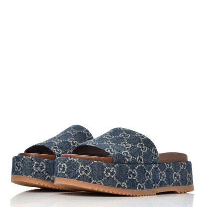 Gucci New Denim GG Monogram Angelina Platform 55mm Slide Sandals 36.5 Blue Tea 3 of 10