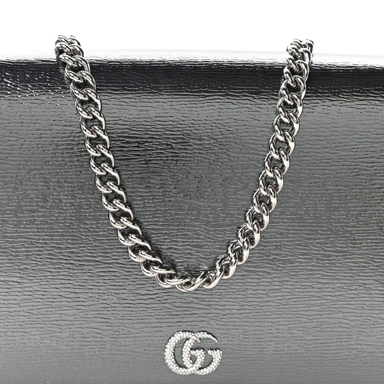 Gucci Textured Patent Bi-color GG Marmont Wallet on Chain  Silver Blue 7 of 9