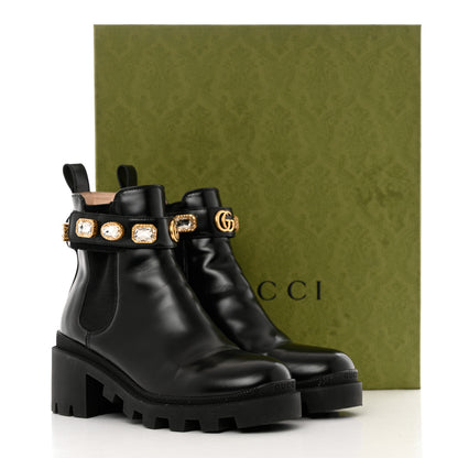 Gucci Calfskin Crystal GG Trip Chelsea Ankle Boots 36 Black 11 of 11